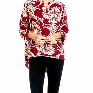 Auditions 3/4 sleeve burgundy & cream top small